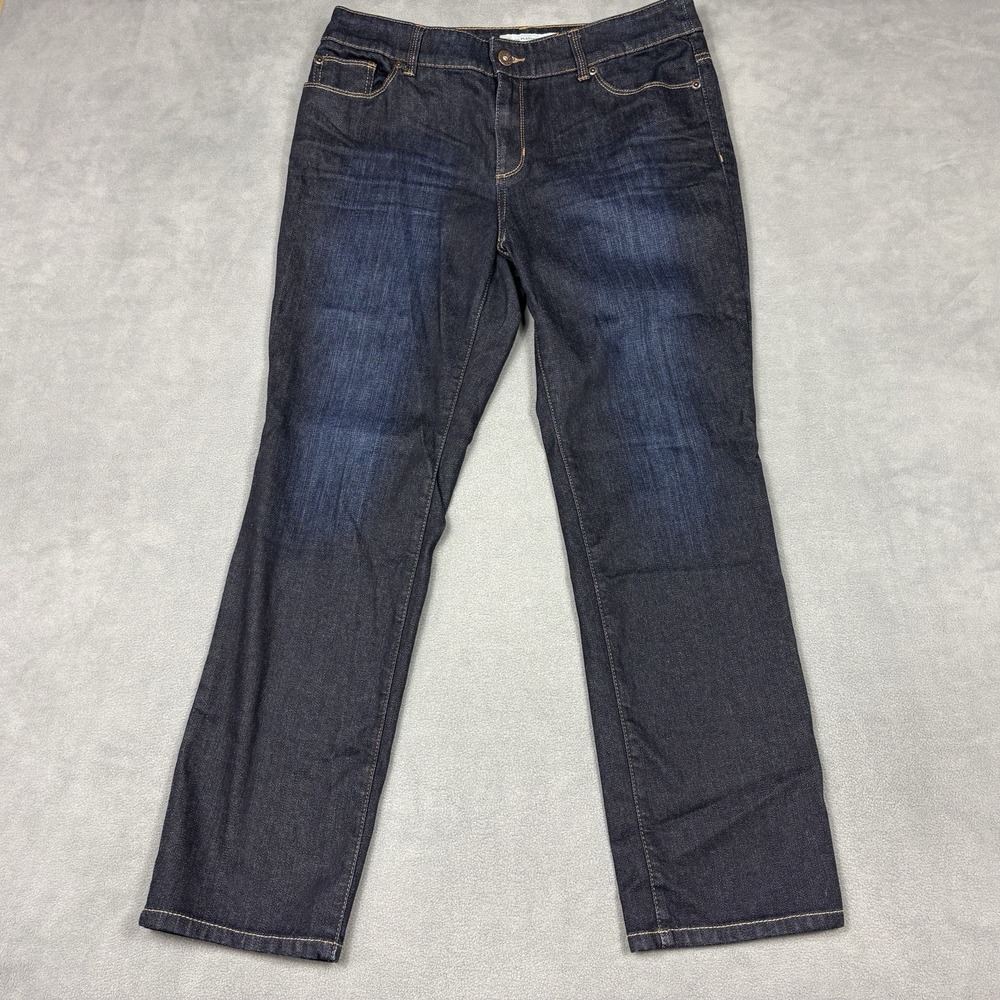 Chicos Platinum Denim Size 1.5 US 10 Short Dark Wash Bootcut Jeans Stretch Denim